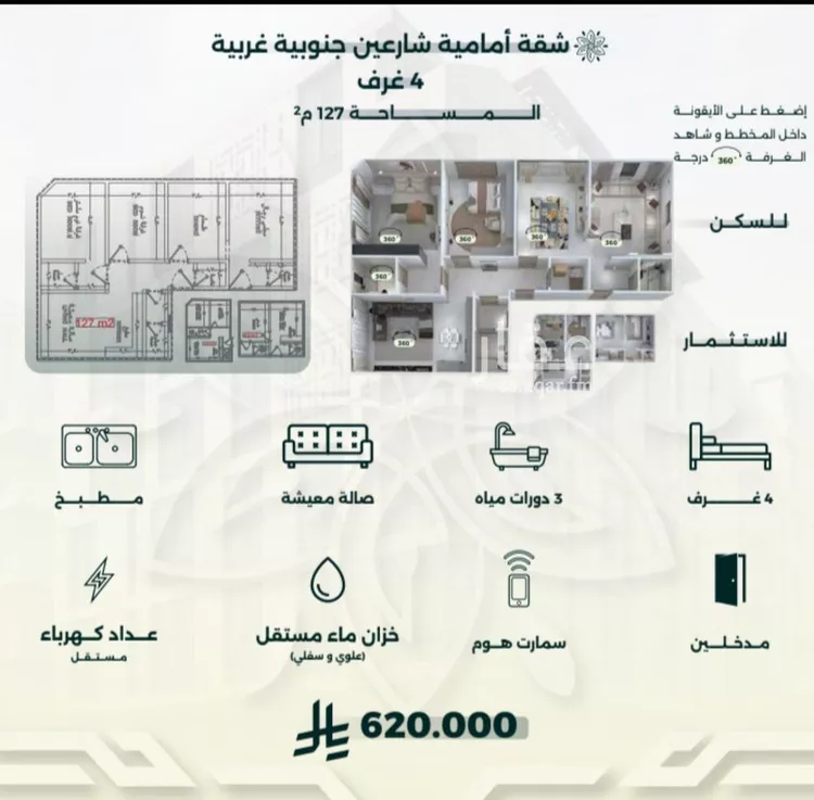 شقة للبيع في شارع محمد حسن العواد, حي الروضة, مدينة جدة, منطقة مكة المكرمة