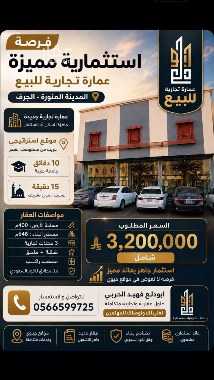 عمارة للبيع في شارع بثينة بنت النعمان, حي الزهرة, مدينة المدينة المنورة, منطقة المدينة المنورة