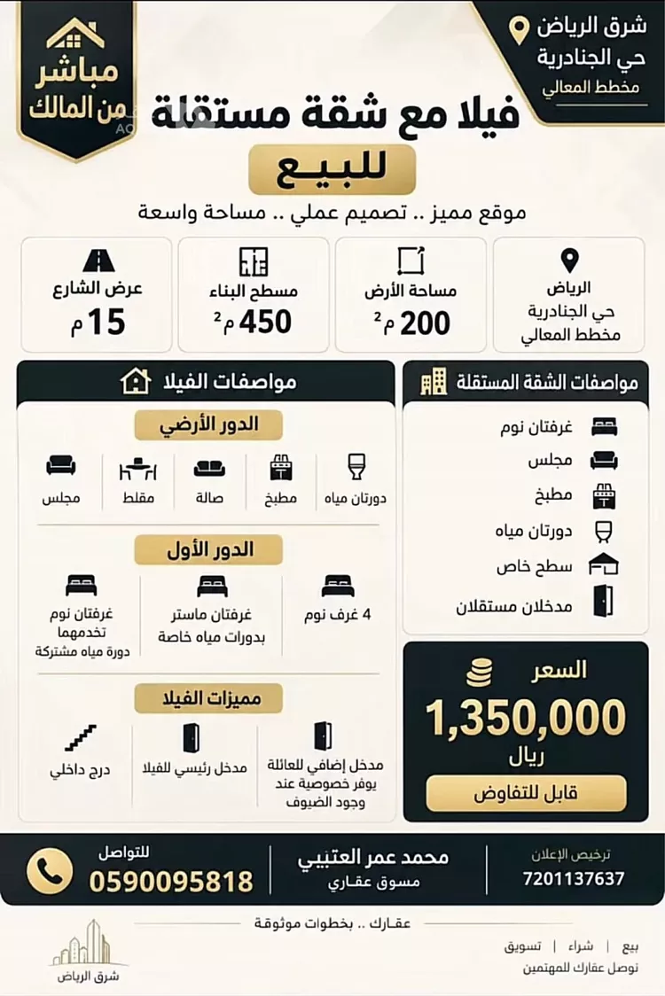 فيلا للبيع في حي الجنادرية, مدينة الرياض, منطقة الرياض