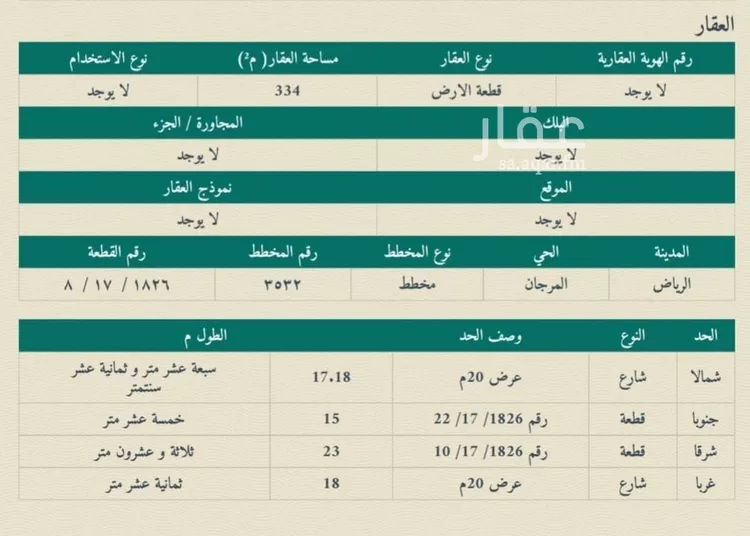 أرض للبيع في شارع ابن الميراثي, حي المرجان, مدينة الرياض, منطقة الرياض صورة 2