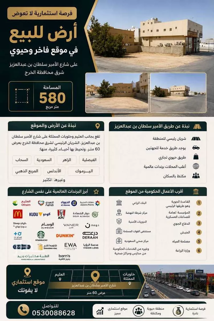 أرض للإيجار في شارع عمر بن عبدالعزيز ، حي الاندلس ، الخرج ، الخرج