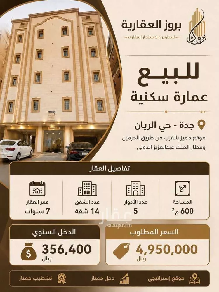 عمارة للبيع في شارع مطار الملك عبدالعزيز 2, حي الريان, مدينة جدة, منطقة مكة المكرمة