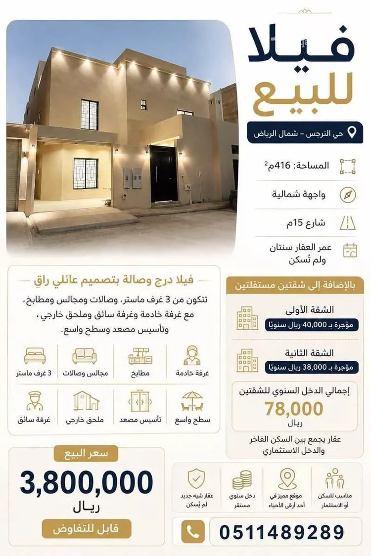 فيلا للبيع في شارع أبي البركات التميمي, حي النرجس, مدينة الرياض, منطقة الرياض