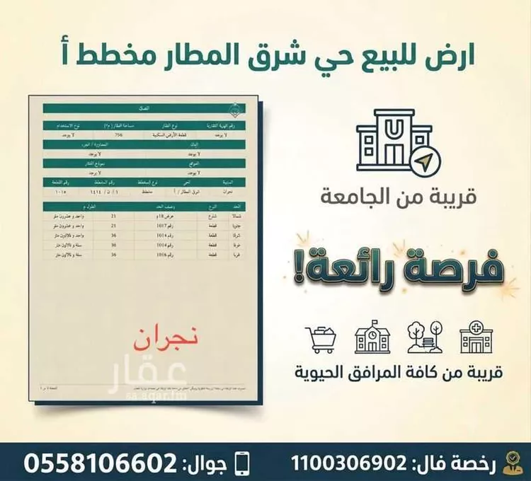 أرض للبيع في شارع البلسم, حي الروضة, مدينة نجران, منطقة نجران