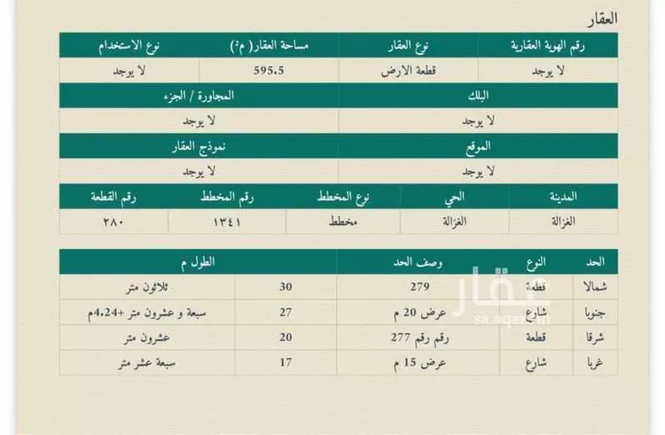 أرض للبيع في شارع الغزاله 309 ، الغزالة ، الغزالة
