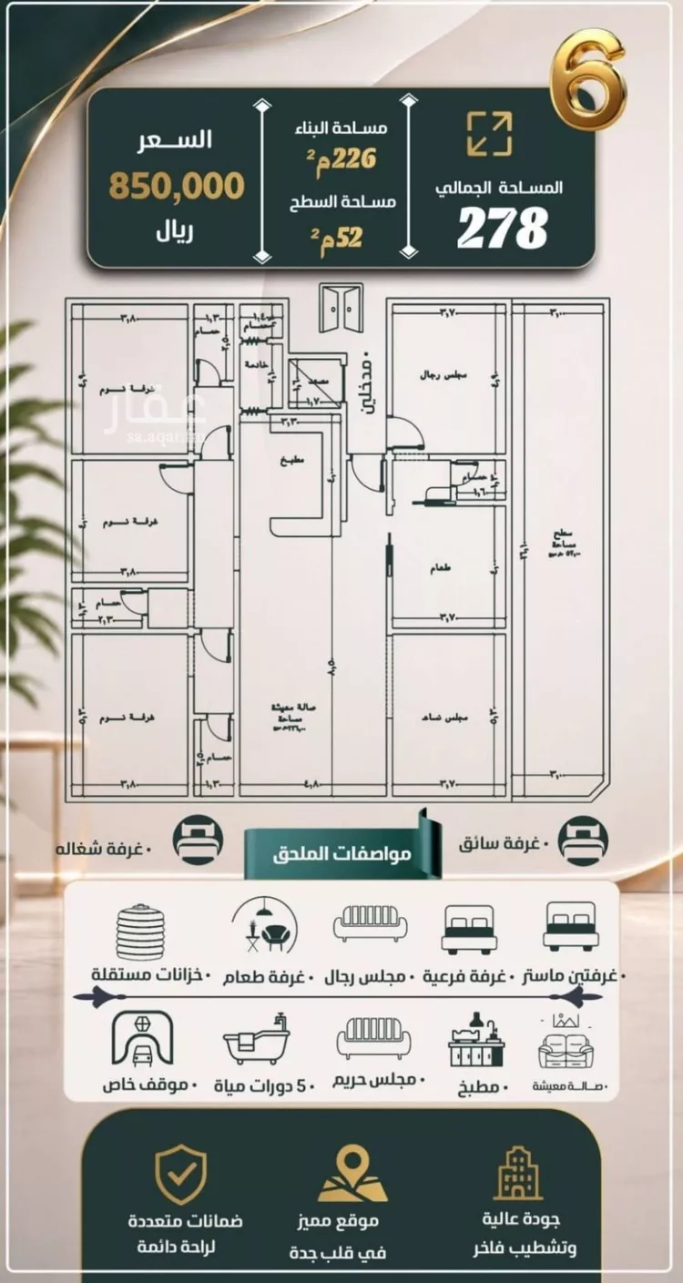 شقة للبيع في شارع نومان, حي النزهة, مدينة جدة, منطقة مكة المكرمة صورة 4