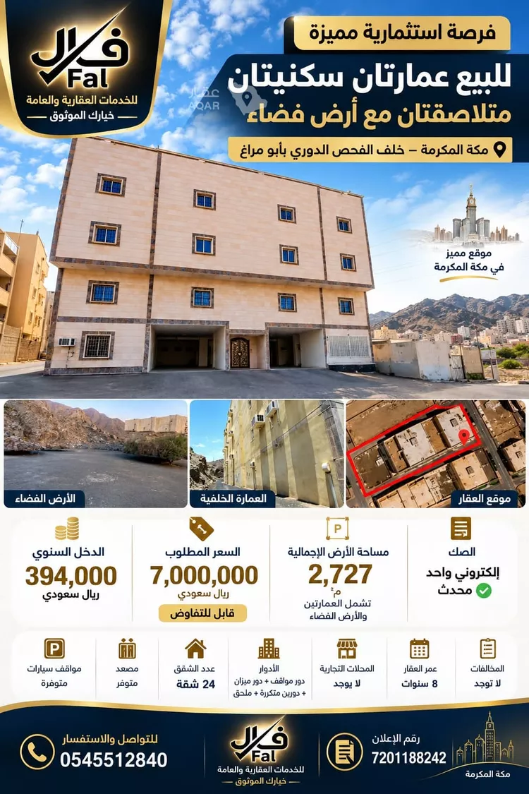 عمارة للبيع في شارع 1 العمرة 1, حي الفرقان, مدينة مكة المكرمة, منطقة مكة المكرمة