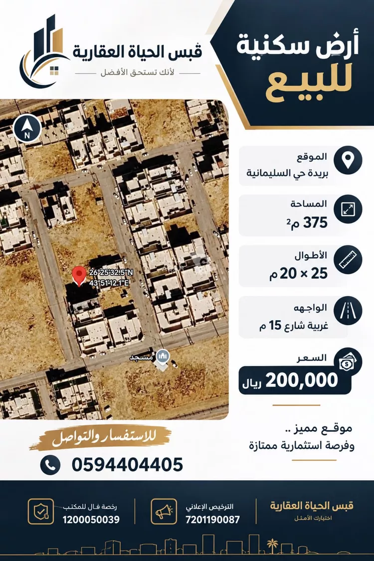 أرض للبيع في شارع الشقه العليا 1326, حي السليمانية, مدينة بريدة, منطقة القصيم