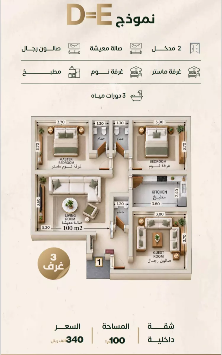 شقة للبيع في شارع الخليج الاصغر, حي النزهة, مدينة جدة, منطقة مكة المكرمة 2