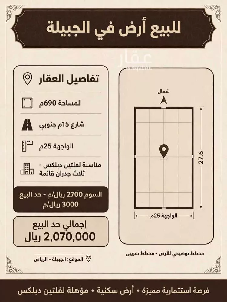 أرض للبيع في شارع عقرباء 85 ، العيينة ، الدرعية صورة 2