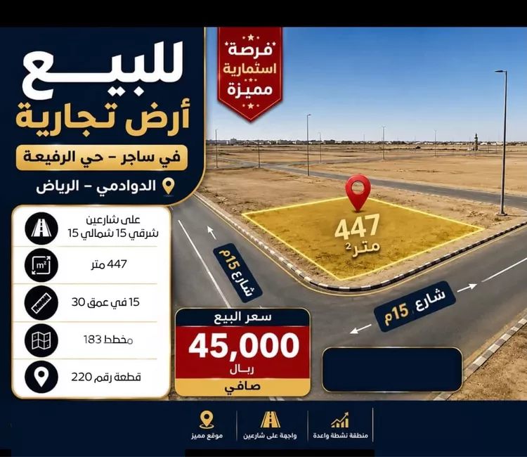 أرض للبيع في مدينة الرفيعه, منطقة الرياض