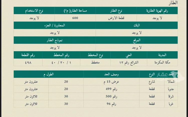 أرض للبيع في شارع خريم بن فاتك الأسدي رضي الله عنه, حي الخضراء, مدينة مكة المكرمة, منطقة مكة المكرمة