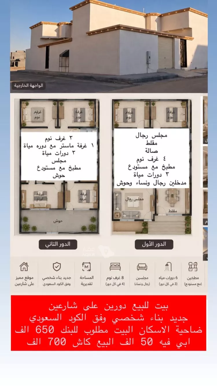 فيلا للبيع في شارع أحمد بن عمر اليمني ، رفحاء ، رفحاء